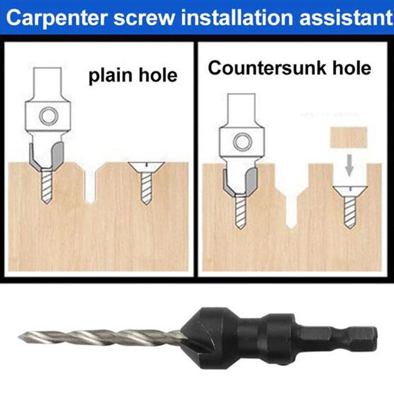 4 шт. Набор зенковочных сверл HSS 4241 для столярных работ, быстросменное шестигранное хвостовое сверло для винтов №6, №10, №13, №16 + 1 шт. ключ