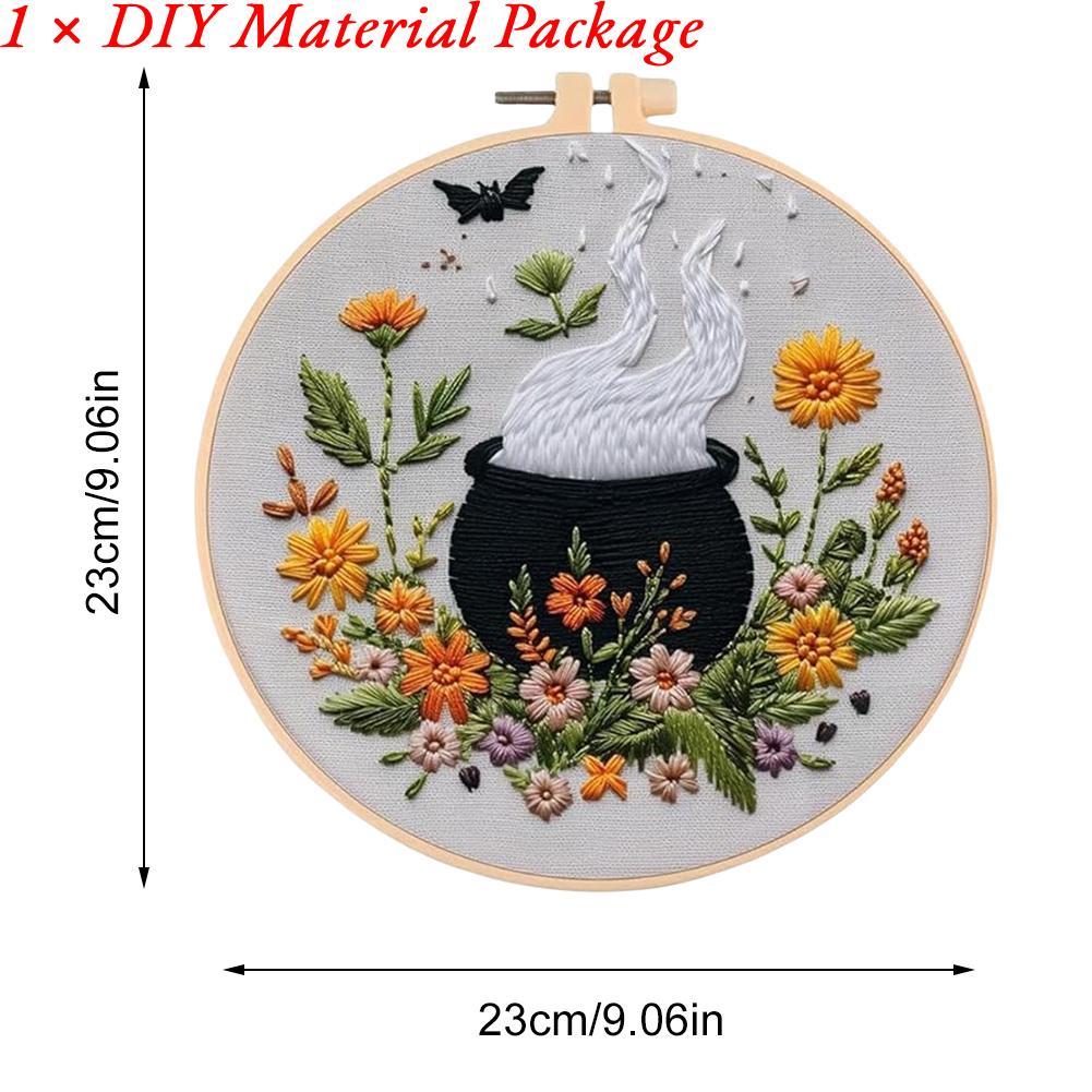 Halloween Embroidery Starter Kit Ghost & Gothic Stamped Cross Stitch Kits with Pattern & Embroidery Hoops for Adults & Beginners