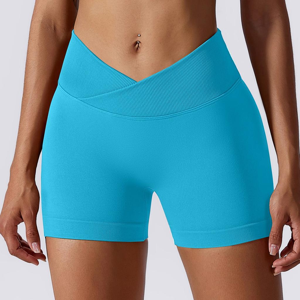 Женские эластичные шорты с высокой талией для бега, спортивные шорты для йоги, однотонные спортивные шорты с эластичной резинкой на талии