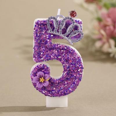 Корона Фиолетовый Цветок Сделай Сам Свечи-цифры для Торта на День Рождения - Креативное Украшение для Праздничной Атмосферы