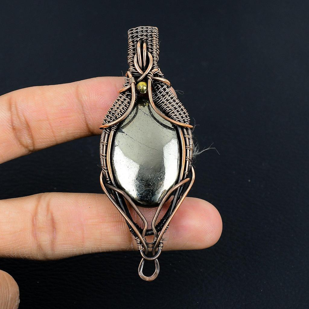 Golden Apache Pyrite Pendant, 999 Copper Wire Wrapped Jewelry, Gemstone Pendant, Gift For Her Handmade Dainty Jewelry