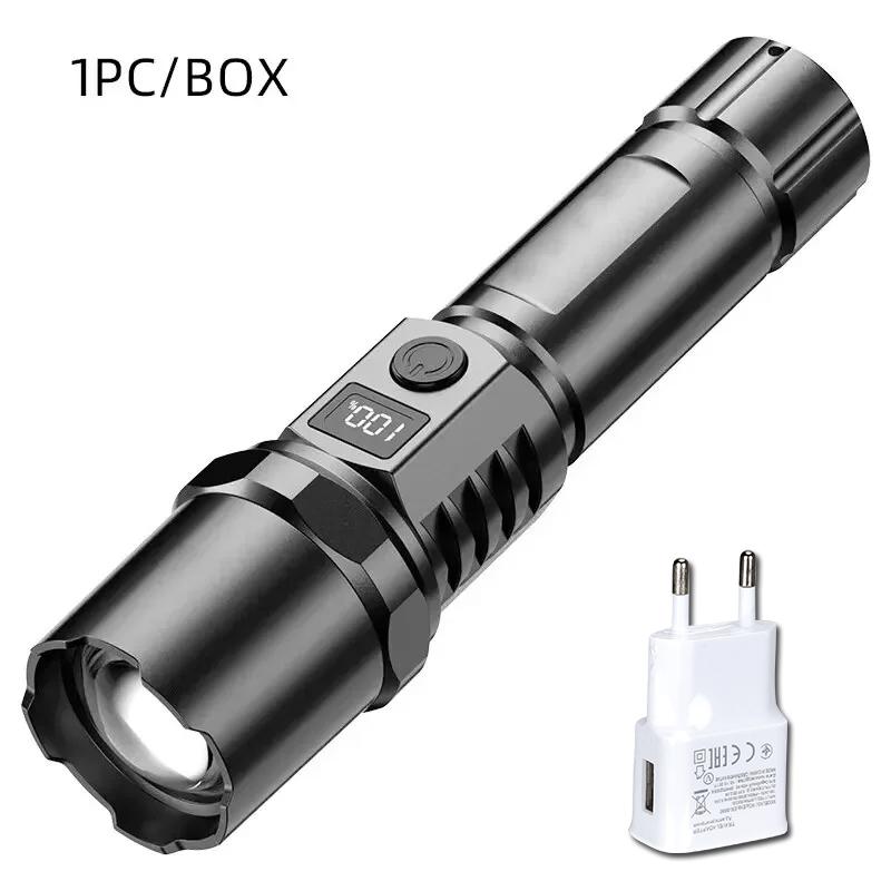 High Power Led Handheld Flashlight Portable Rechargeable Telescopic Zoom Waterproof Emergency Light for Outdoor Camping Cycling