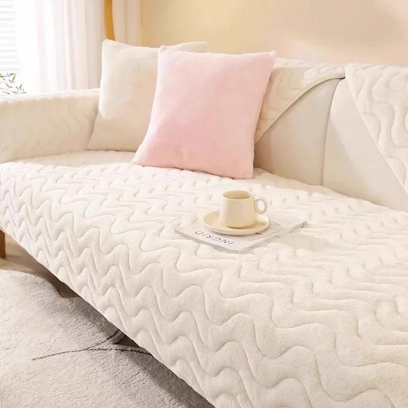 Плюшевая подушка для дивана с кроликом, зимний утолщенный чехол для дивана, новая универсальная подушка, чехол для дивана, тканевое полотенце, защита от кошачьих царапин