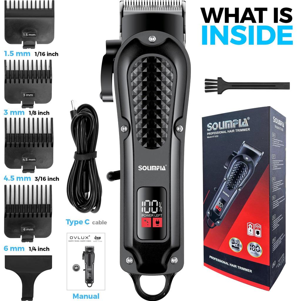 SOLIMPIA Hair Clippers Cordless Beard Trimmer for Men Professional Hair Trimmer Electric Barber Clippers Grooming Kit for Hair