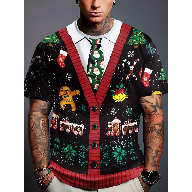 Christmas Elk 3D Print Men's T Shirt Casual O-neck Short Sleeve Tops Funny Santa Claus Pattern Oversized T-shirts X'mas Clothing