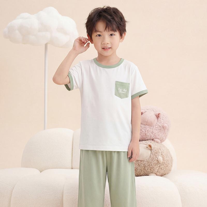 Fenteng [Cooling sensation, Lyocell 7A antibacterial] 26 year spring/summer new short sleeved home suit set, boys' pajamas