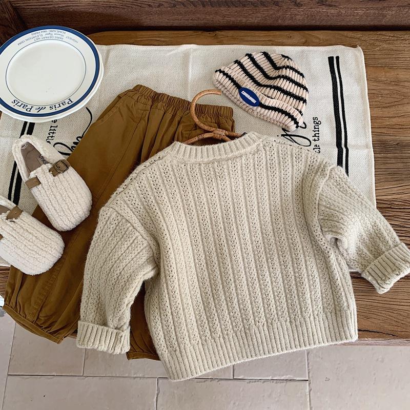 Children's Autumn Sweater Jacket Boy's Sweater Cardigan Knitted Sweater Girl's Children's Spring and Autumn Western Style Top Beige Jacket
