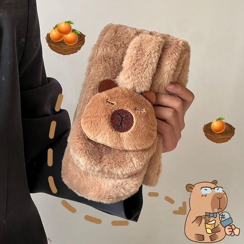 Милый плюшевый шарф Capybara, осенне-зимний, холодостойкий, теплый шарф, милый, ветрозащитный, утолщенный, с крестиком на шее, аксессуары, подарок для девочки