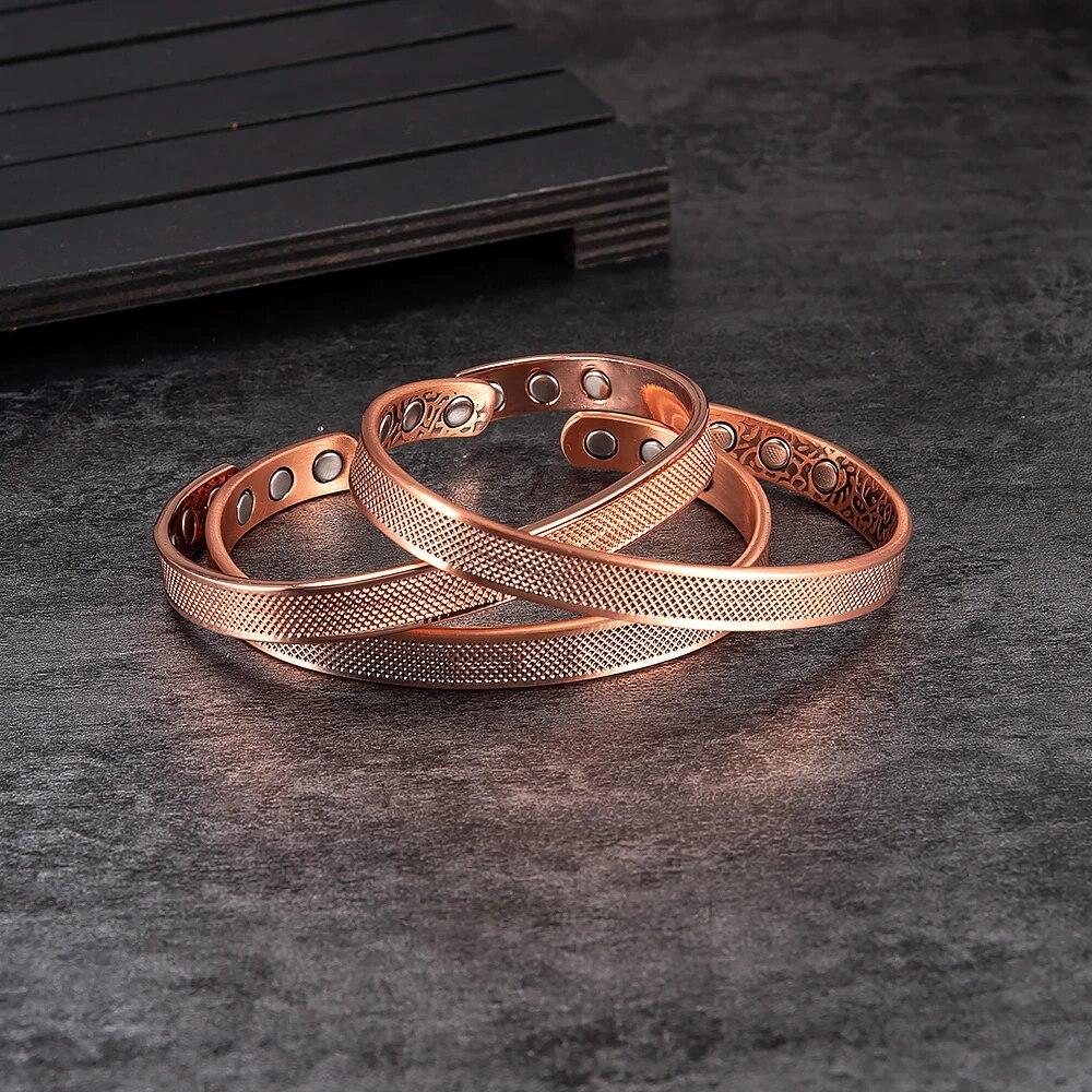 Ikuinen Pure Copper Magnetic Bracelets Adjustable 8mm Wide High Magnet Open Cuff Bangle Vintage Jewelry Resizable