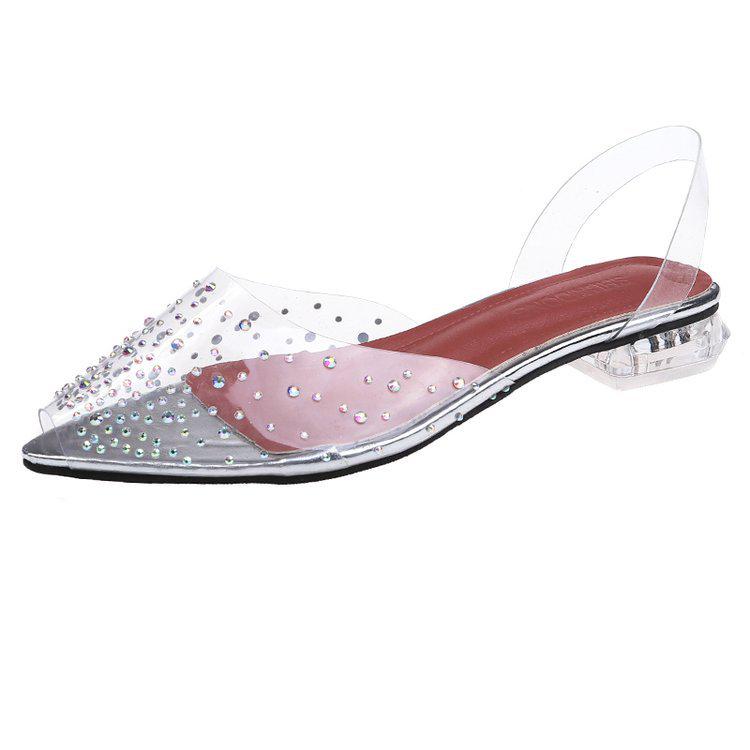 PVC Transparent Women Pumps Sandals Crystal Mid Heels Pumps Rhinestone Pointed Toe Women Bridesmaid Wedding Shoescvb6