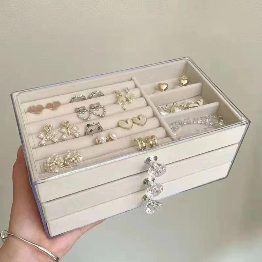 3-Layer Drawer Storage Box High-Capacity Earrings Necklaces Storage  Countertop Display
