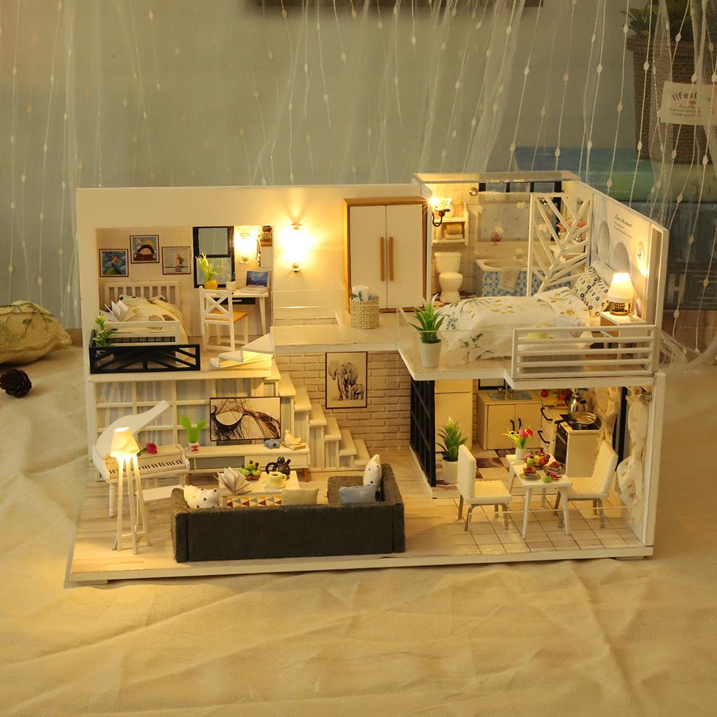 3D деревянный DIY миниатюрный дом мебель светодиодный дом головоломка украсить творческие подарки
