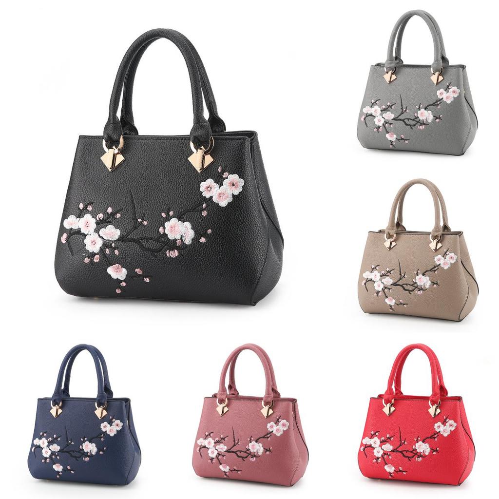 Womens Business Casual Shoulder Bag With Flower Embroidery Design And Organizer Storage