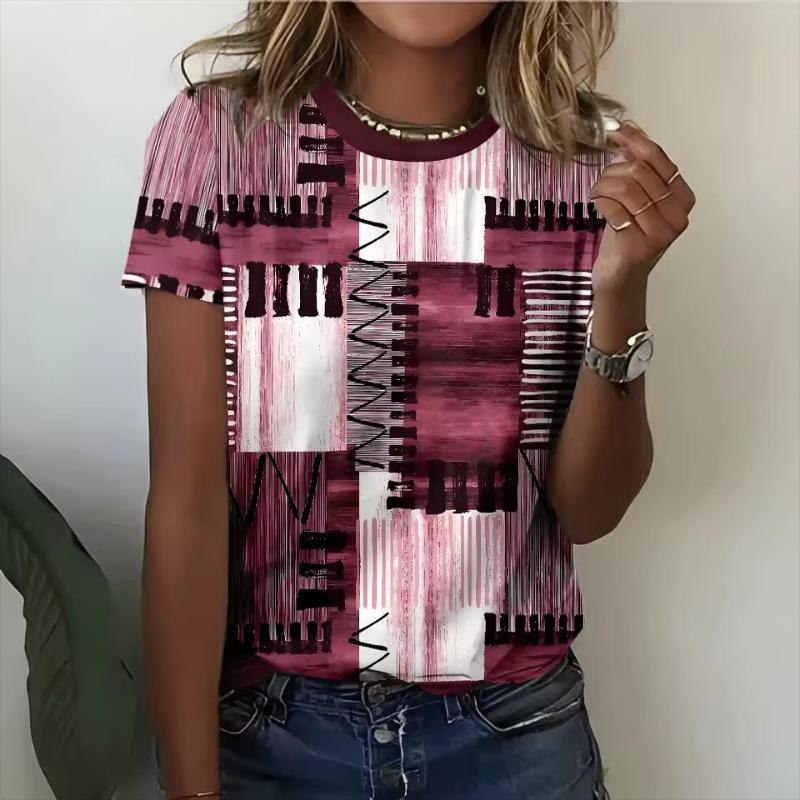 Летняя женская 3D футболка с принтом в клетку, повседневная, с коротким рукавом и круглым вырезом, модная, уличная, оверсайз, женская одежда, пуловер