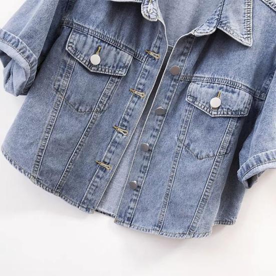 Women's Cropped Denim Jackets Lapel Button Down Trucker Jean Jackets Summer Short Sleeve Casual
