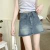 Юбка-бюстье с высокой талией и двойной пряжкой, молодежная и стройнящая, А-силуэт, женская летняя модная джинсовая короткая юбка