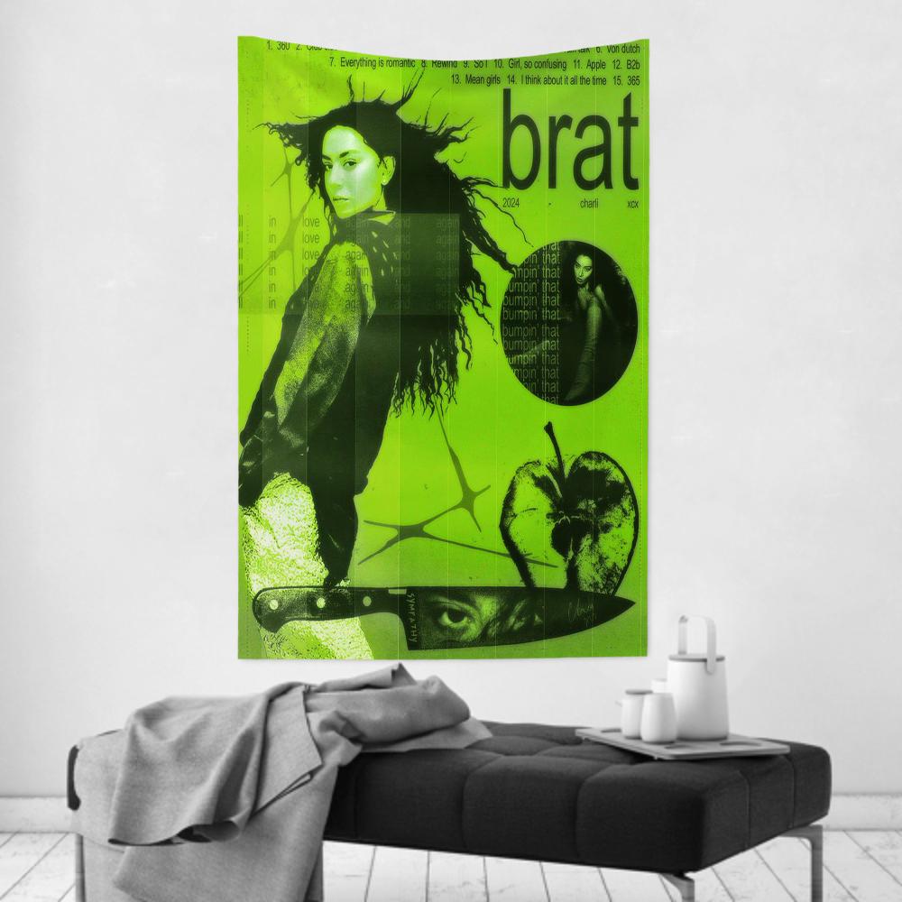 Brat Music Album CCharli Singer Xcx Tapestry Room Decor Wall Cloth Party Hanging Background Room Decor Baby Room