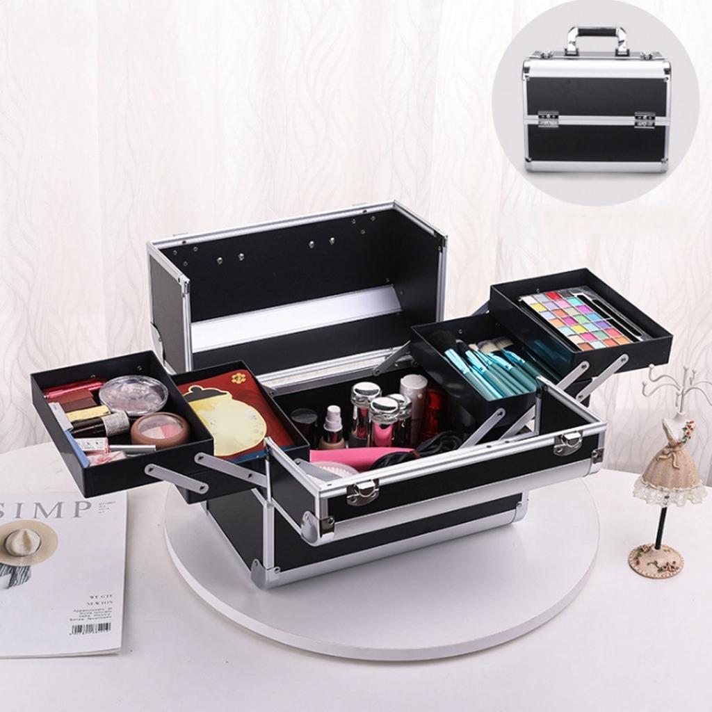 Portable Lockable Aluminium Hard Make Up Travel Storage Box, Cosmetic Beauty Vanity Case, Organiser, Large Capacity Toolbox Case