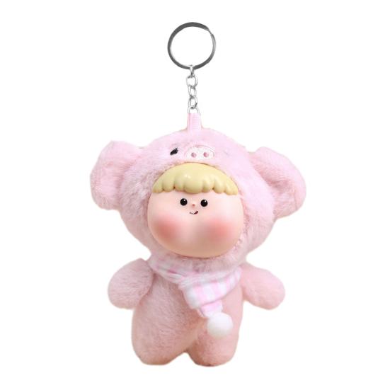 Yousheng Adorable Doll Pendant Multifunctional Plush Keychain with Hanging Buckle Cute Animal Shapes Fox Panda Soft Skin-Friendly Vinyl Face Gift