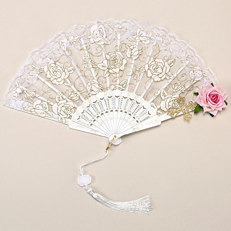 1pc/2pcs Vintage Spanish Flamenco Rose Lace Handheld Fan Elegant Black Folding Fan for Parties And Weddings