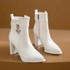 Women' Ankle Boots Chunky High Heel Short Boots Fashion Pointed Fashion Side Zipper Platform White Boots Botas De Mujer 2025