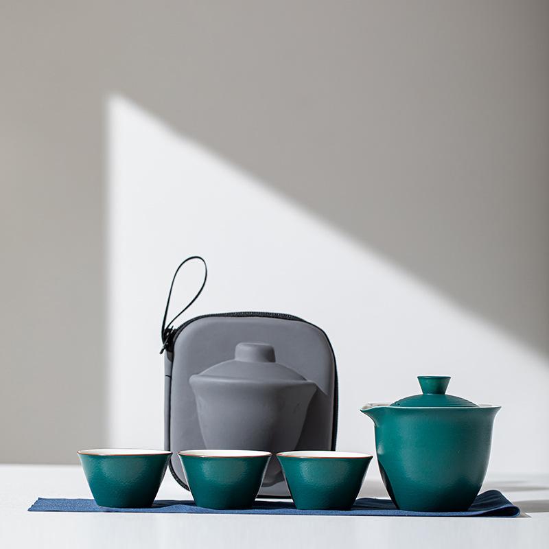 1 набор переносных чашек, дорожный набор, керамическая посуда для кунг-фу, керамическая посуда для кемпинга на открытом воздухе, для взрослых, один китайский чайник, три чашки, подарок