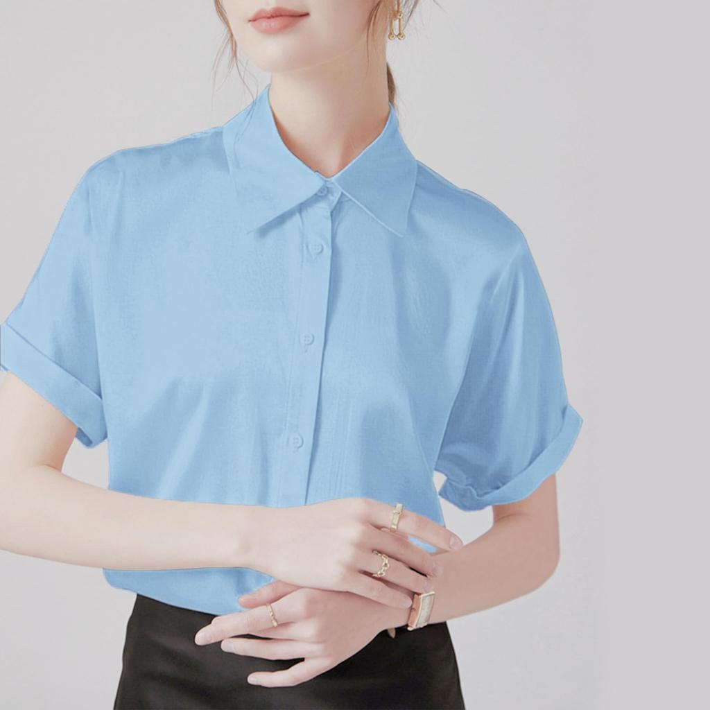 SPRING SEAON Shirt Short No Loose Plus Business Work Light Size M Women's Blouse, Sleeve, Summer, Casual, Office, Iron, Wrinkle-Resistant, Fit, Sizes,