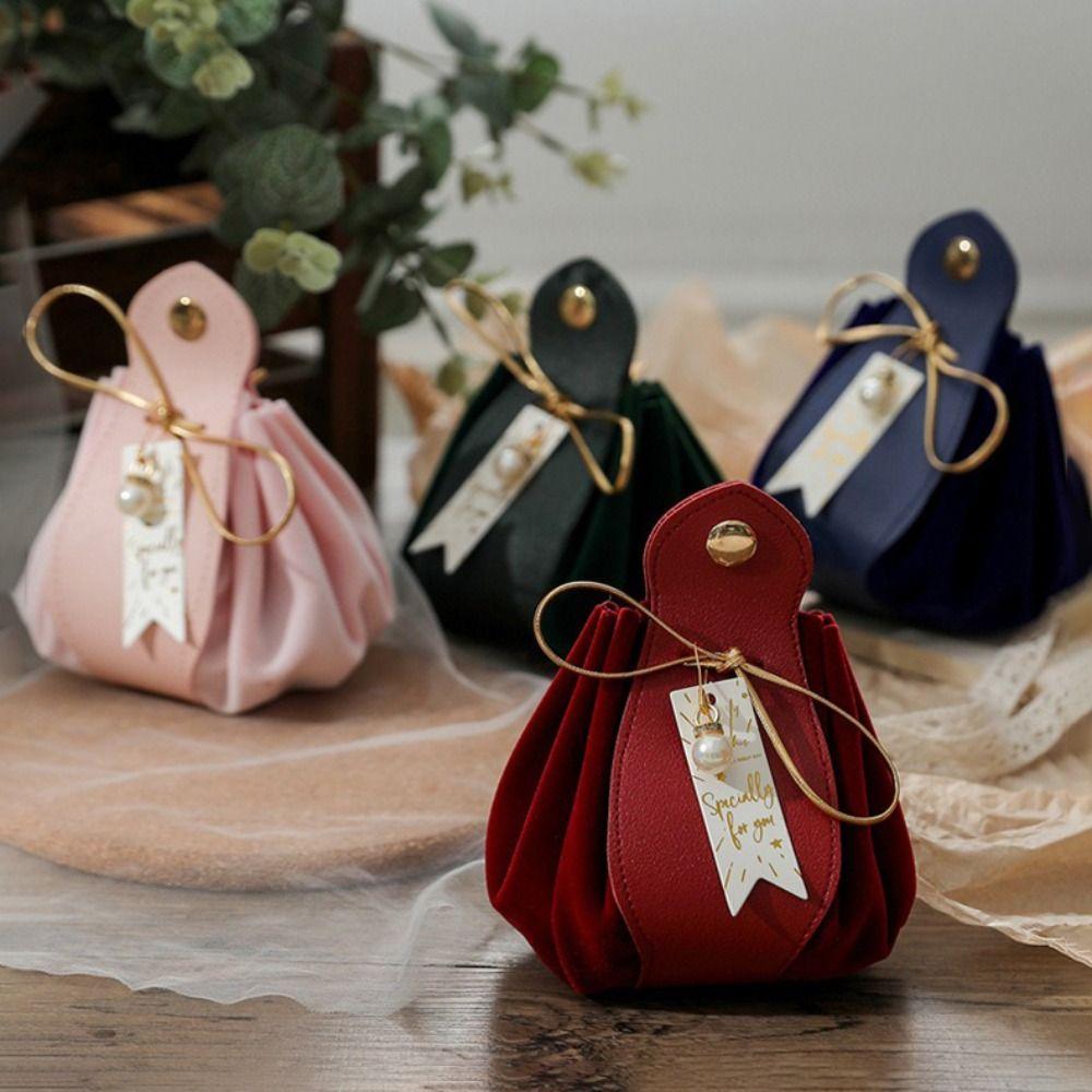 Pu Leather candy bags With Pearls Gift Party Candy Box Creative Gift Flannel Bag For Wedding