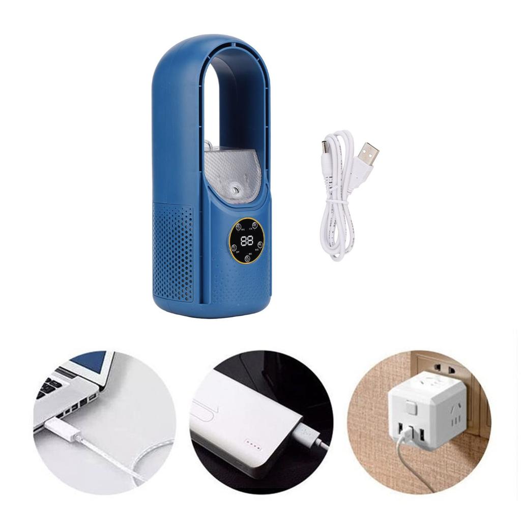 Bladeless Desk Fan, 2 In 1 Water Misting Fan Small Bladeless Fan With 6 Speed And Timer, USB Rechargeable Quiet Table Fan With And Color LED Light