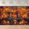 2D Dia de los Muertos Skeleton Backdrop with Colorful Papel Picado