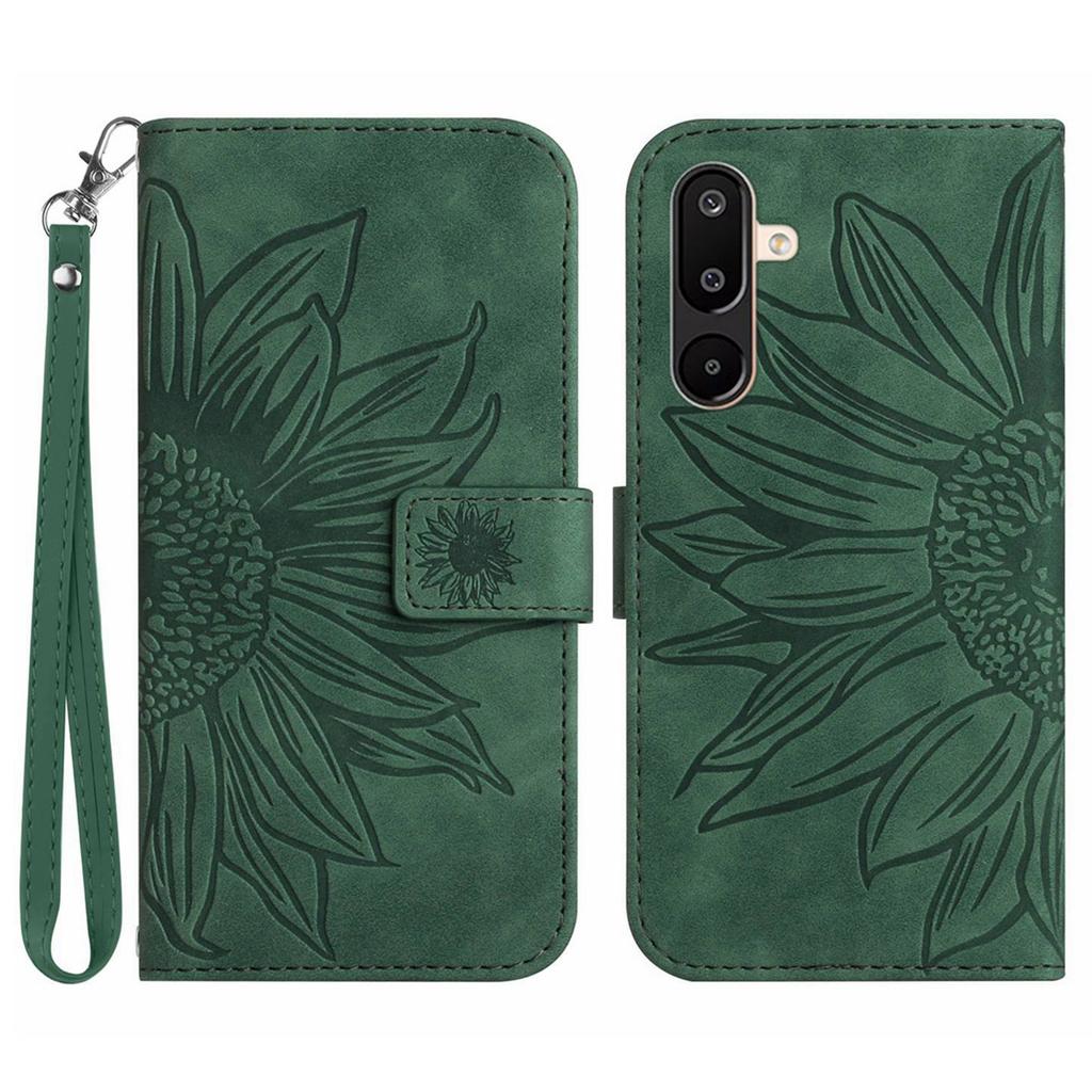 For Samsung Galaxy M16 5G/F16 5G Case Sunflower Imprint Leather Wallet Phone Cover with Wrist Strap