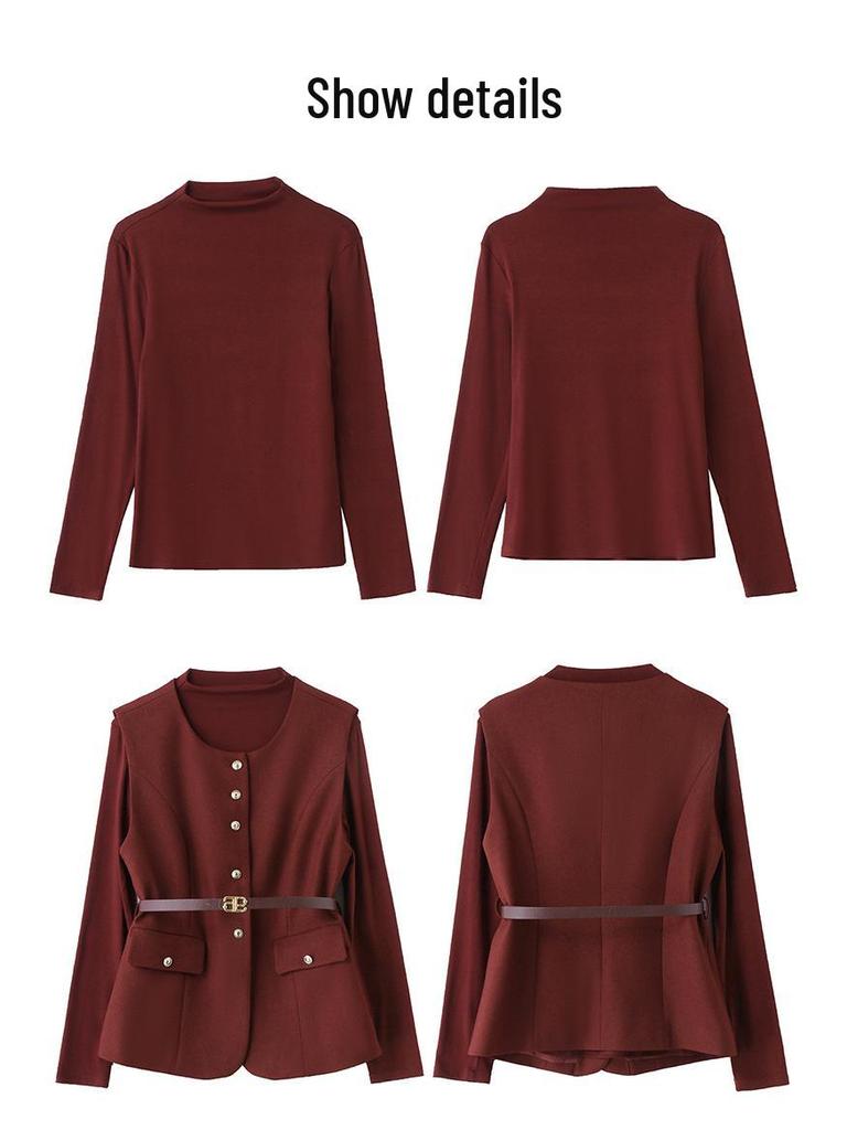 2025 Весенний женский комплект для похудения: рубашка, жилет и юбка