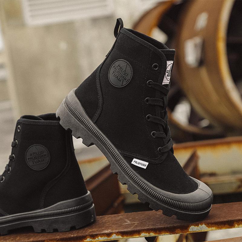 Парусиновые туфли Мужские ботинки для отдыха Высокие ботинки на плоской подошве Мужские ботинки в стиле милитари Парная обувь Повседневные ботинки на весну и осень