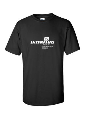 Interflug Белая Винтажная Логотип Немецкая Авиакомпания Черная Хлопковая Футболка