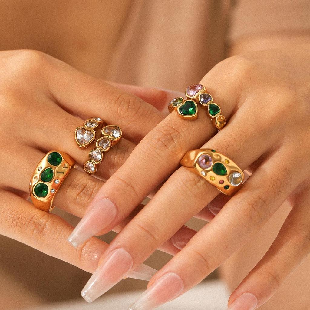 Эксклюзивное открытое кольцо из титановой стали с цирконом в форме сердца для женщин - Европейский и американский хай-энд, не тускнеет