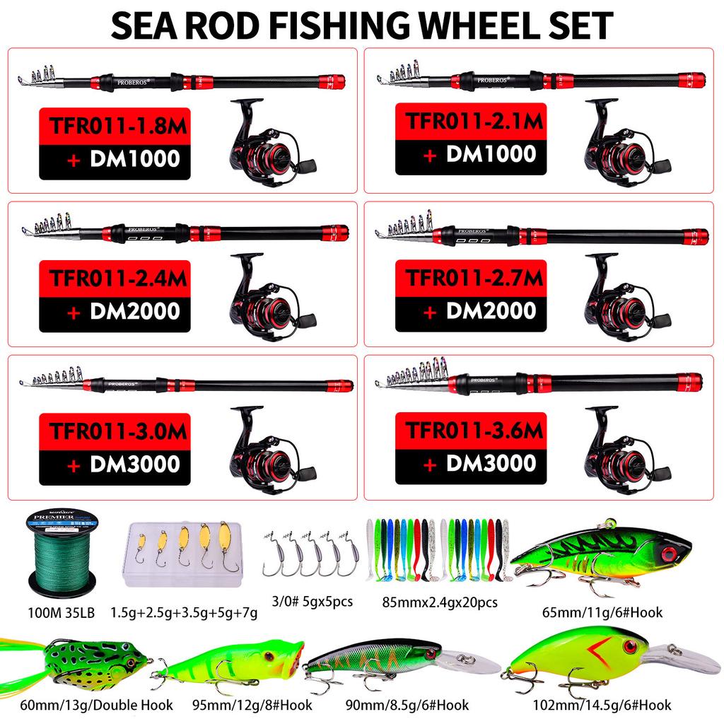 Proberos Удочки для метания Дорожный комплект Морские удочки для дальних дистанций Удочки Пакет рыболовных снастей Комбинированная леска Трансграничное место желаний