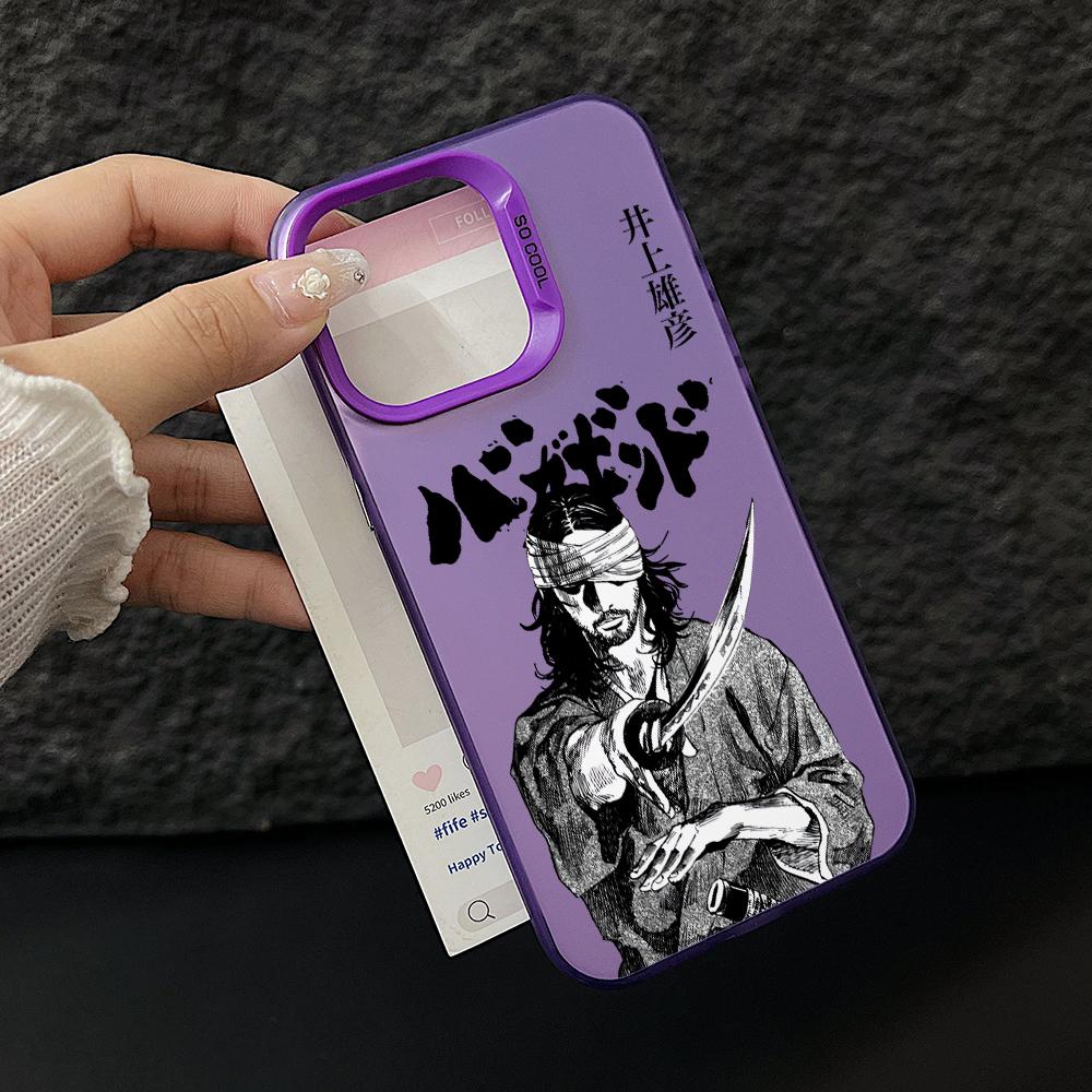 Japanese Swordsman Anime Phone Case for iPhone 17 Air 16 16e 15 14 Plus 13 12 11 Pro Max X Xs XR 8 Colorful Silver Hard Cover