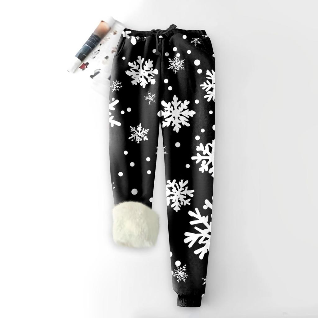Женские модные рождественские спортивные свободные утолщенные теплые флисовые брюки с принтом