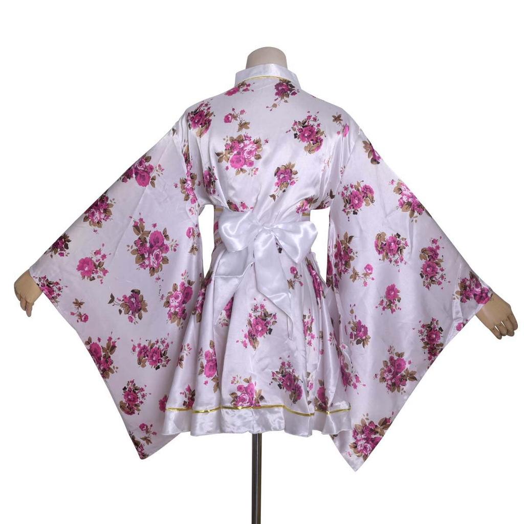 Сексуальное короткое кимоно, японское традиционное кимоно, платье-юката с принтом, цельный костюм для косплея, белый, один размер, подходит для женщин с V-образным вырезом (S09 Фиолетовый,