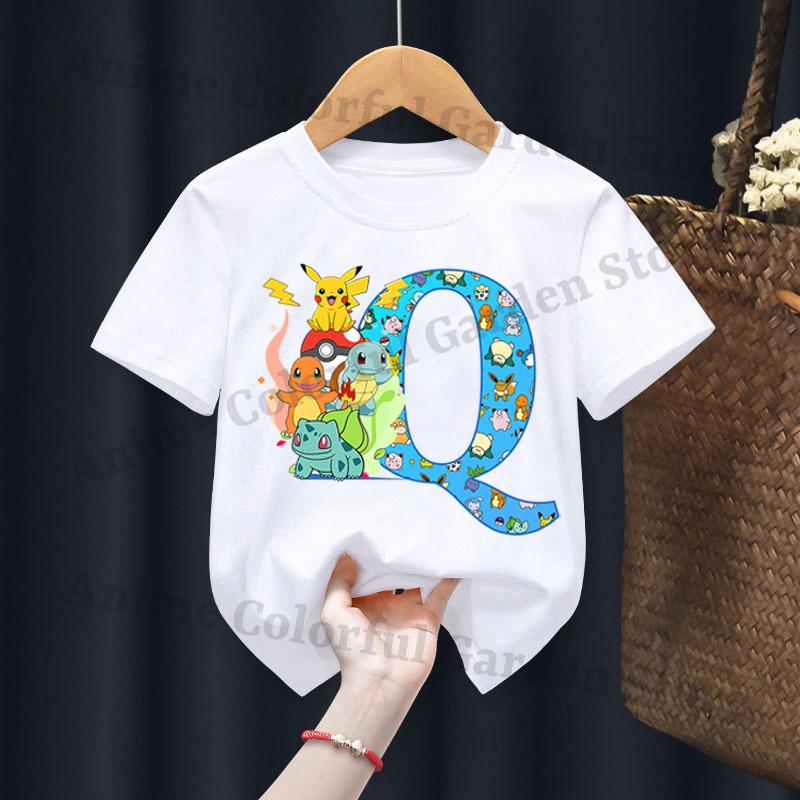 Anime Pokemons Tshirts for Children Pikachu Cartoon Letter Printed Shortsleeved Top Boys Girls Summer Fashion Sports Tshirt