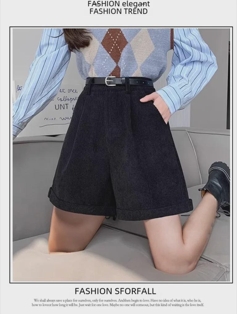 Женские коричневые вельветовые шорты с высокой талией — облегающий широкий А-силуэт, идеальный вариант для осени/зимы 2023 г.