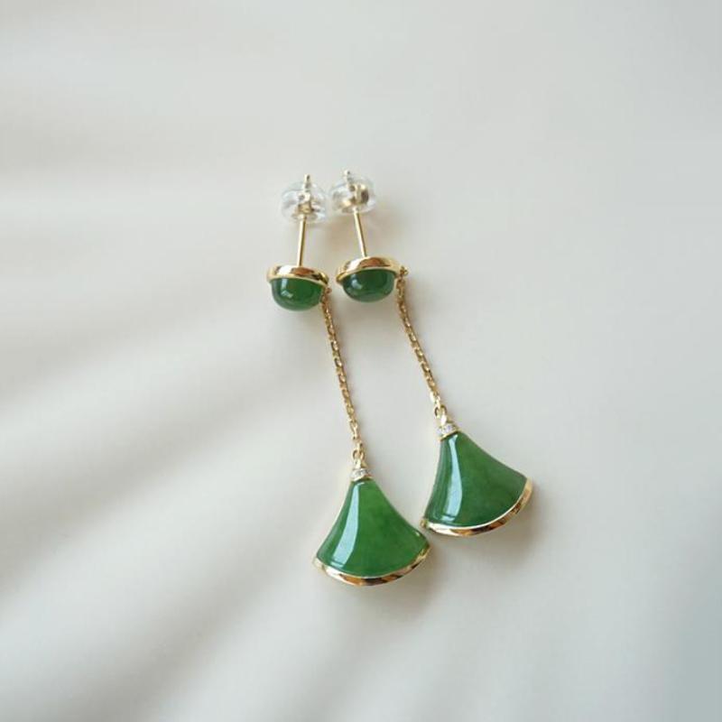 Новые серьги-веера из натурального зеленого хетяна с веером для женщин, длинные, маленькие, свежие и изысканные свадебные украшения