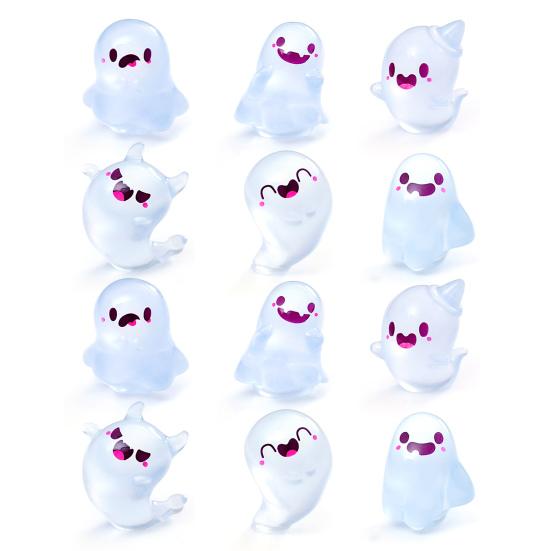 6/12/24Pcs Halloween Ghost Figurine Glow-in-the-dark Mini Cartoon Ghost Resin Statue Luminous Miniature Ghost Ornament Desktop Decoration