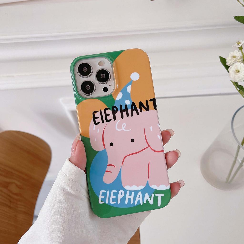 Cartoon Elephant Ins Round Cute Animal Phone Case For Iphone 14 Promax Plus Xsmax Xr X 11 13 12 Pro Max Lovely Pc Hard Back Capa