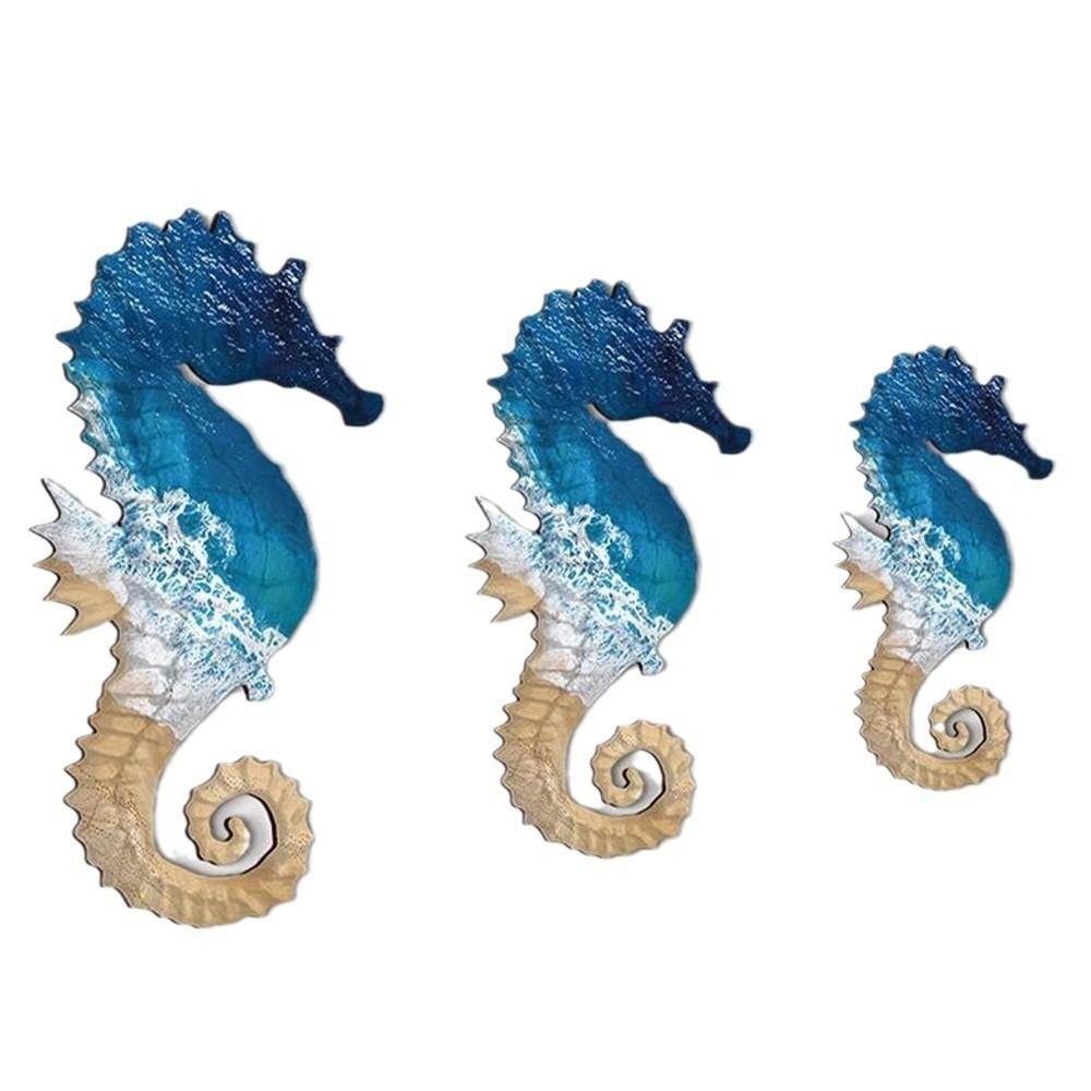 3pcs Wooden Seahorse Signs Pendant Hand Carved Ocean Animal Decoration For Living Room Bedroom Home
