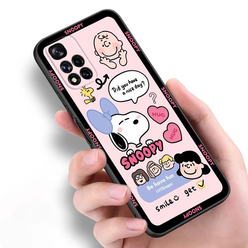 Cartoon Kawaii Snoopy Black Silicone Phone Case For Xiaomi POCO X3 X4 NFC F5 M3 M4 M6 X5 X6 Pro F3 F4 GT 5G C55 C65 M5