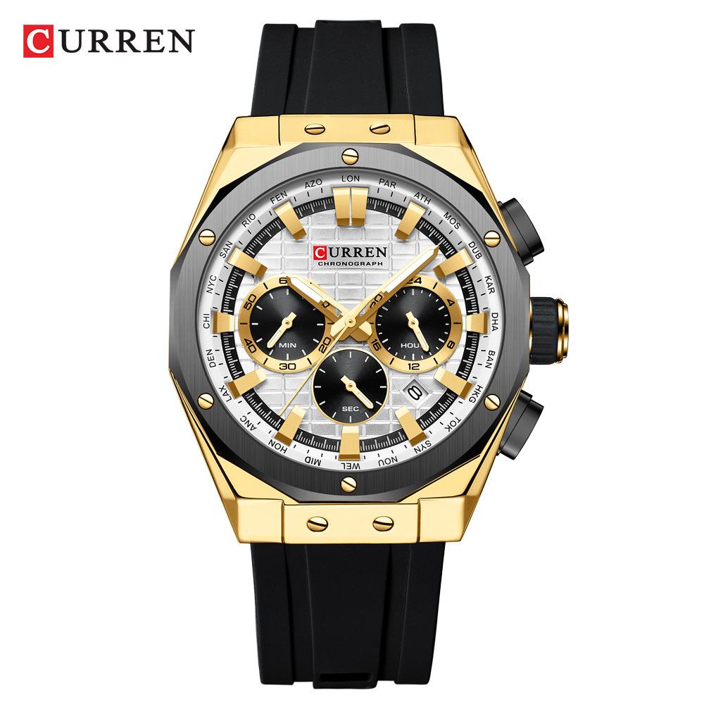 CURREN 8464 Men's Quartz Watch Calendar Fashion Multifunctional Waterproof Silicone Luminous Casual Business Watches Sports Male Wristwatch