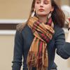 Полосатый клетчатый шарф, осенне-зимний женский кашемировый платок с кисточками, имитация кашемира