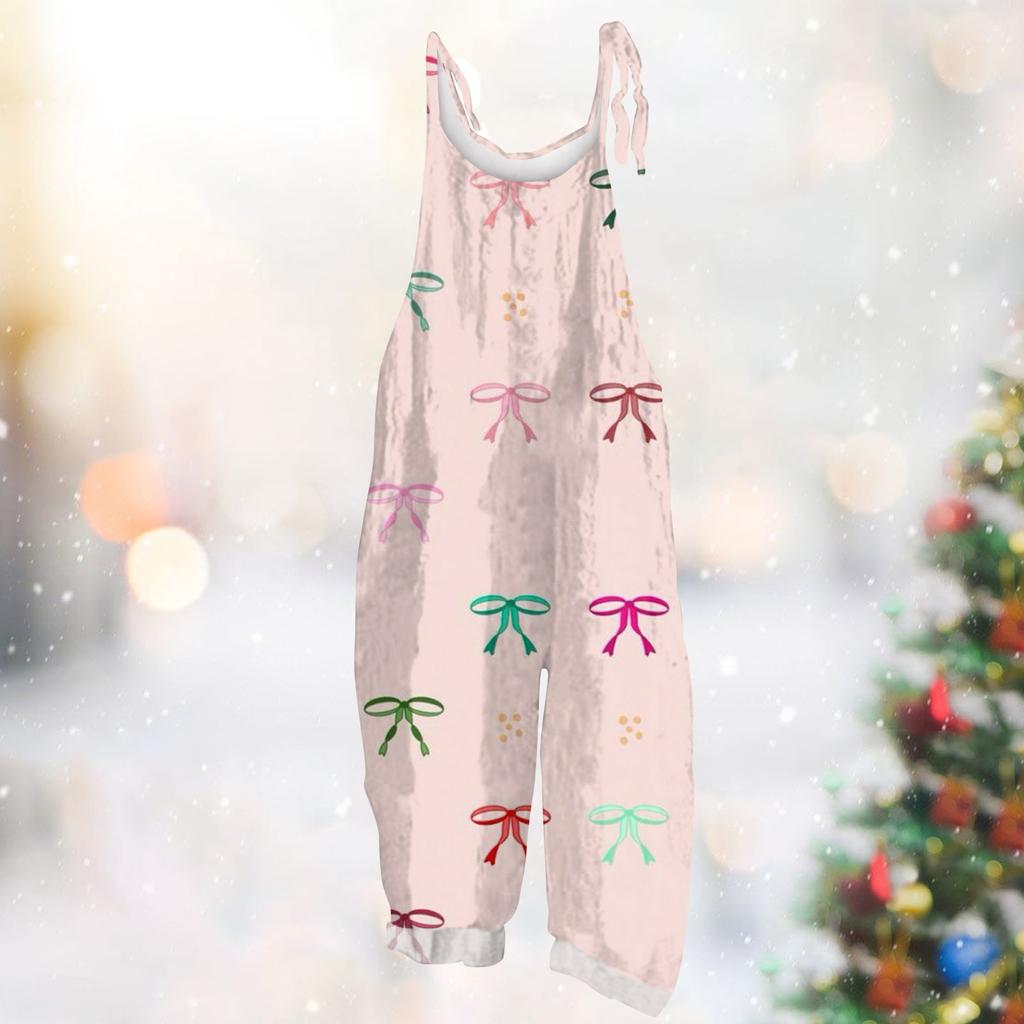 Женский комбинезон с карнавальным принтом, свободный, винтажный, на бретелях, хлопок, лен