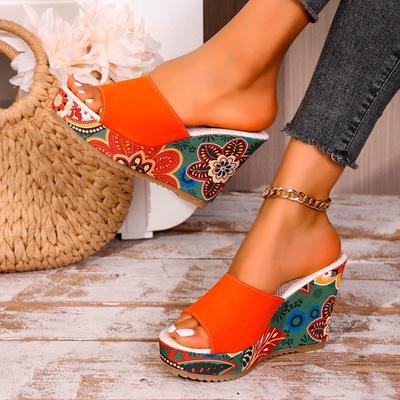 Мода 2025 Горячая Распродажа Женская Обувь Пип-То Женские Шлепанцы Мода Большой Размер Повседневные Шлепанцы Женские Летние Шлепанцы на Танкетке с Принтом